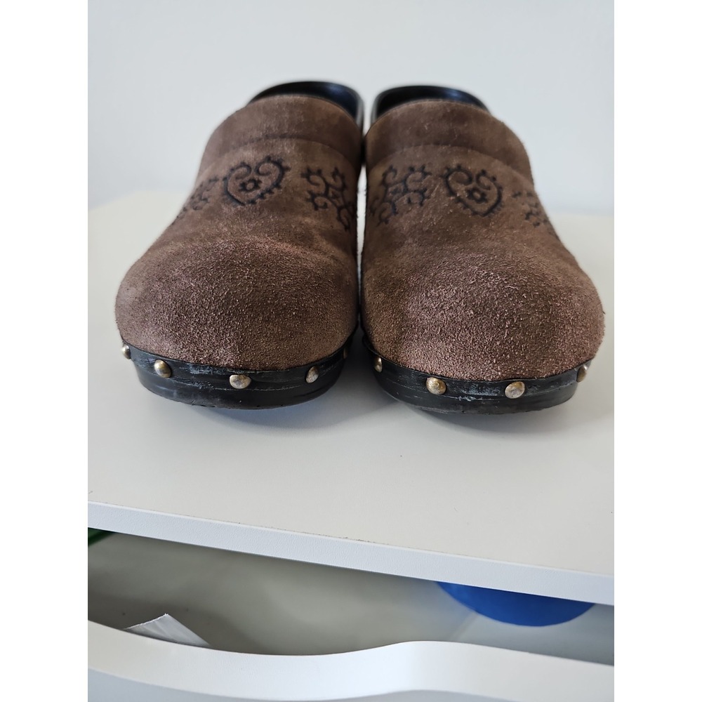 Sanita Brown Suede Clogs 40 W/intricate Embroidery - Picture 12 of 14